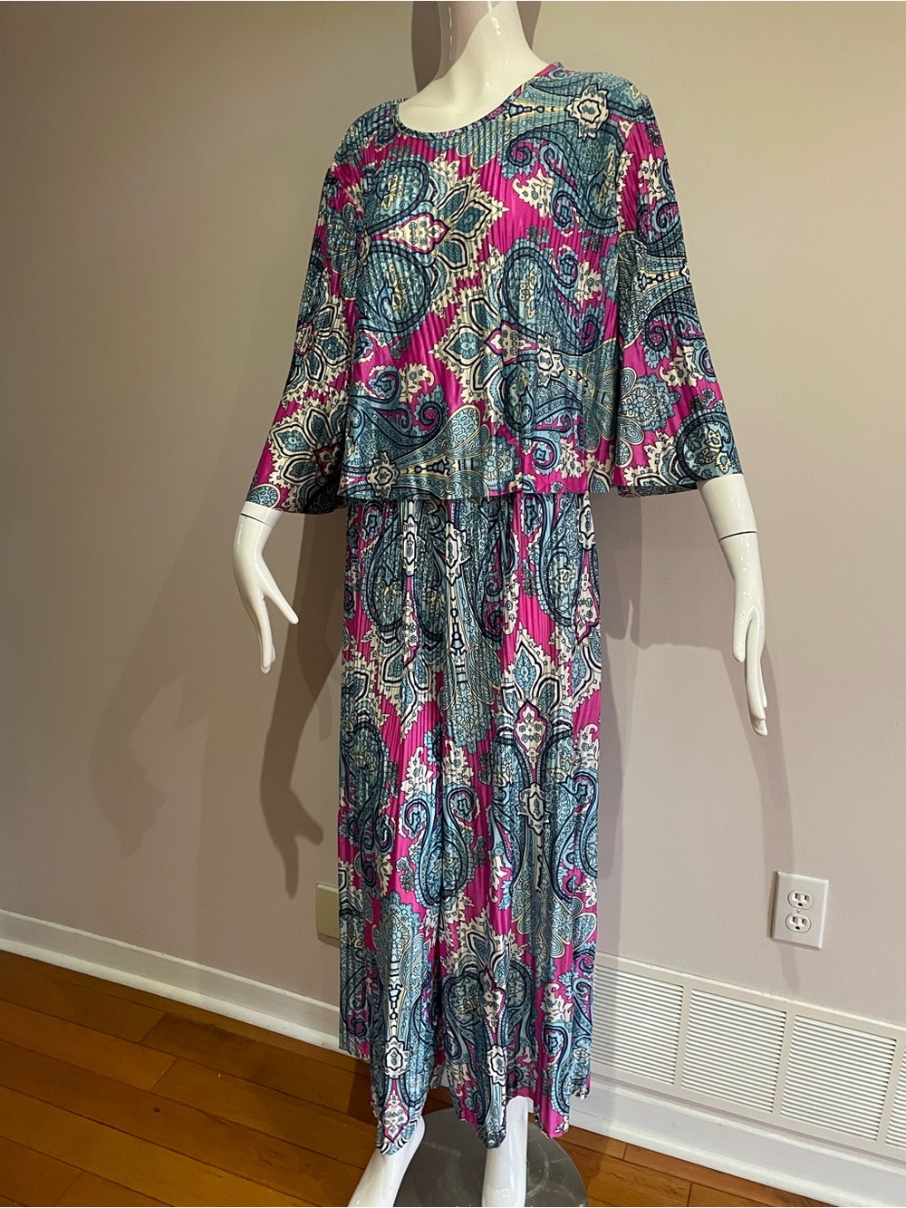 Vibrant Pink & Teal Paisley Two-Piece Dress Set
